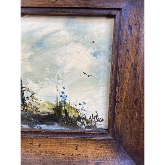 Pair Vintage Original Oil Painting Art Signed Small 7 x 8 in Framed Woods Beach - Picture 4 of 12